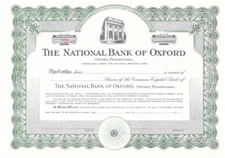 The National Bnk of Oxford  stock certificate