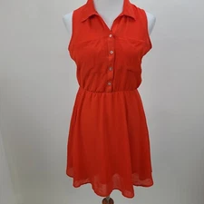 Charming Charlie Sleeveless Dress Women Small Orange Lined Button Chiffon