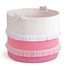 Large Rope Basket   16''x13'' Pink Decorative Woven Basket For Toys Blankets Or