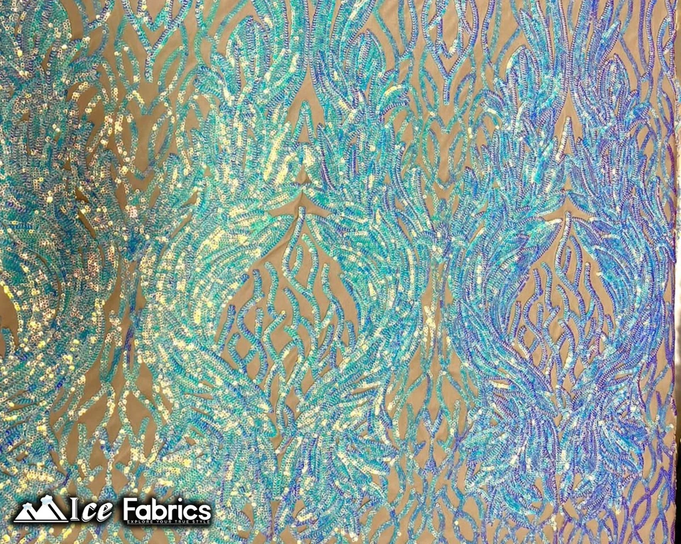 Iridescent Baby Blue On Nude 4 Way Stretch Mesh Sequin Fabric By Yard Lace - Image 4 of 4