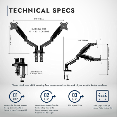 Braccio Doppio Monitor Invision MX400 - Regolabile, VESA 75/100mm, Per Schermi 19-32 Pollici - Foto 2
