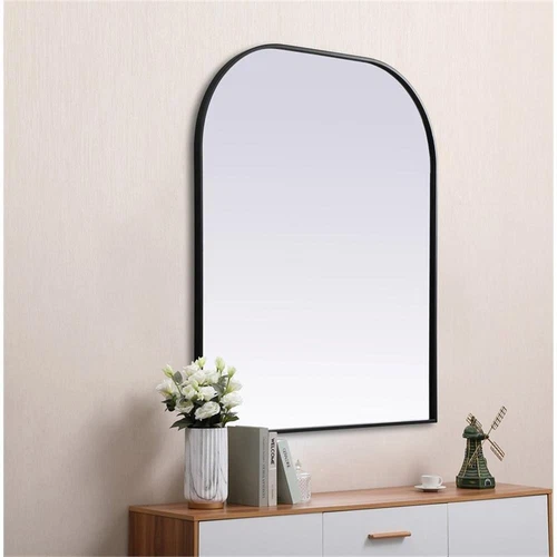 Elegant Decor Blaire 36x42" Arch Modern MDF Wood/Iron Mirror in Black - Picture 9 of 9