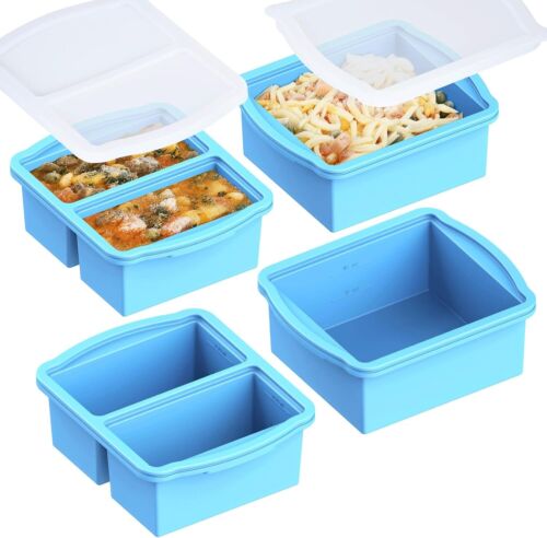 Silicone Freezer Trays Lids Set of 4 1cup 2 cup Silicone soups ndividual safe
