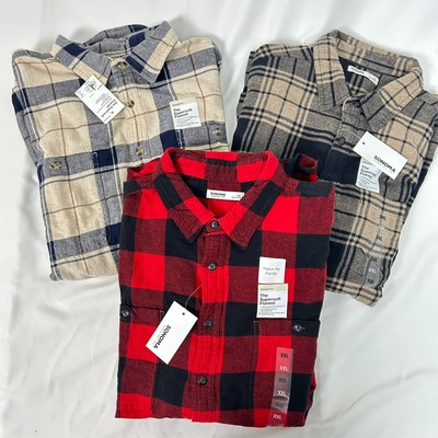 NWT Lot of 3 Sonoma Super Soft Flannel Long Sleeve Size XXL Brown Blue Red L15
