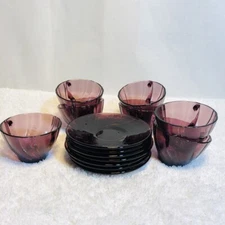 14 piece France Duralex Rivage Amethyst Purple Swirl 7 Cups 7 Saucers Set Vereco