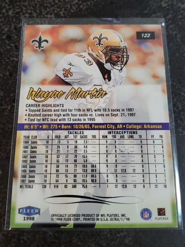 RARE 1998 Fleer Ultra Wayne Martin Hand Signed On Card Auto Autograph Saints - Picture 3 of 3
