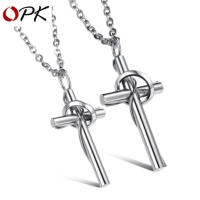 Men Women Stainless Steel Cross Ring Love Promise Pendant Necklace for Couple