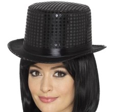 Adult Sequin Top Hat Fancy Dress Party Cabaret Hat Black by Smiffys
