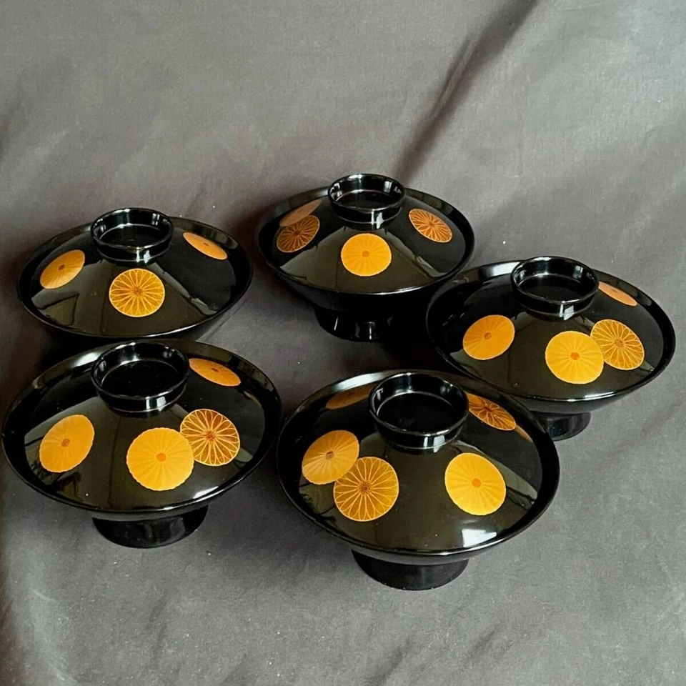 Japanese Antique, Lacquer ware.soup cups, a set of Five,Heiando,Gld Makie,..3926 - Image 4 of 4