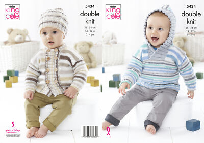 King Cole Baby Doppelstrickmuster Rippjacke Kapuzenpullover & Mütze 5434