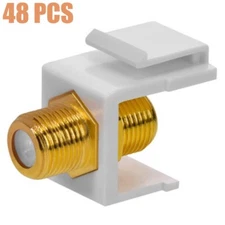 48 Pcs F Type Keystone Jack Coax Coaxial Cable Coupler Snap In Insert White