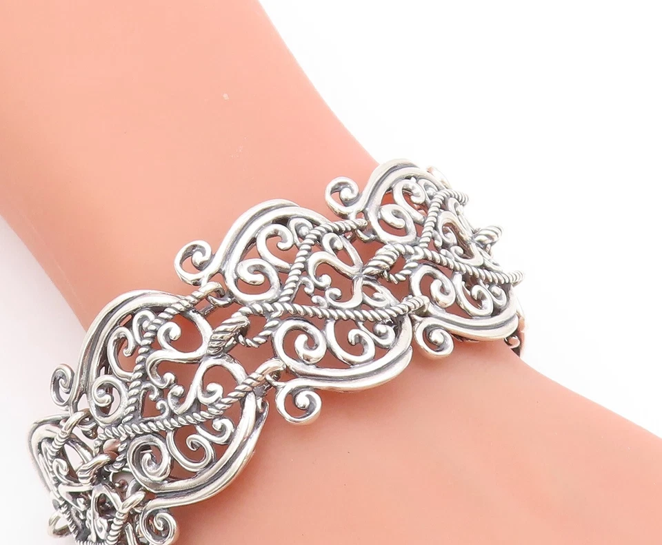 925 Sterling Silver Vintage Bracelet CAROLYN POLLACK Swirly Design Cut  BT11098 - Image 3 of 4