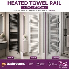 Heated Towel Rail 1400x500mm Bathroom Radiator Ladder Anthracite White Chrome