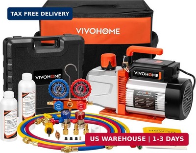 VIVOHOME VG Series AC Vacuum Pump and Gauge Set, 1/2 HP 5CFM 2 Stage HVAC Vacuum