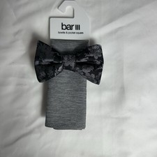 Bar III Floral Bow Tie  Pocket Square Gray Black Formal Wedding Set NWT