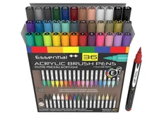 36 Flexible Brush Tip Acrylic Paint Pens Markers Set 1-7mm Line for Rock Pain...