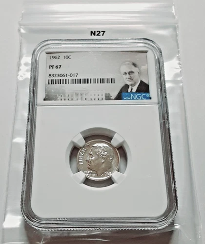 1962 NGC PF67 90% PROOF SILVER ROOSEVELT DIME 10C Portrait Label!    N27