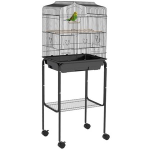 PawHut Cage d'oiseau pour Budgie Finch Canary Parakeet W/ Stand Tray Black