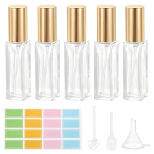 5 Pcs 10ml Travel Perfume Bottle with 3 Pcs Refill Tool Labels Clear/Gold