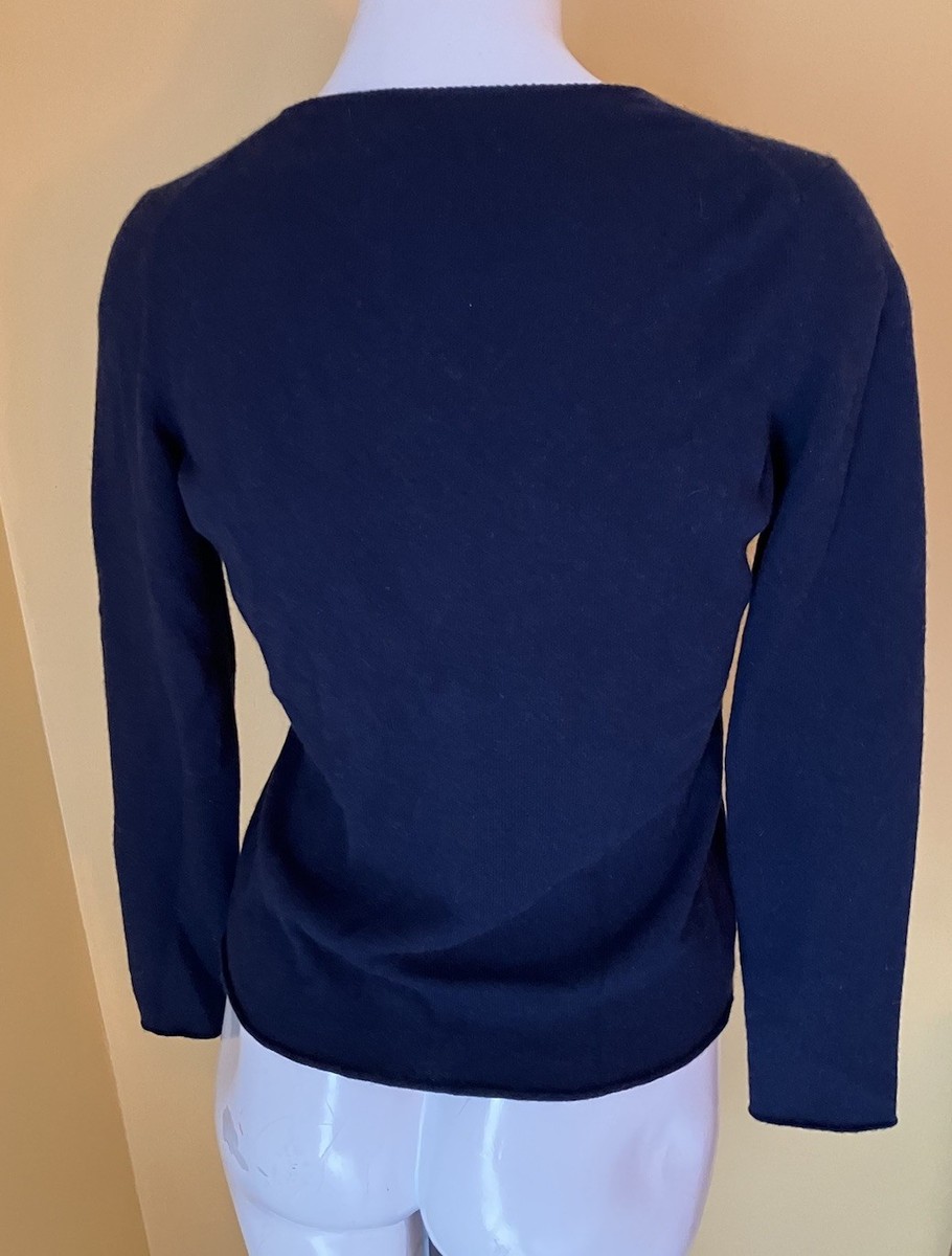 Queene Belle 100% Cashmere Sweater Navy  Blue Pink Green Heart Peace L Scotland View 3