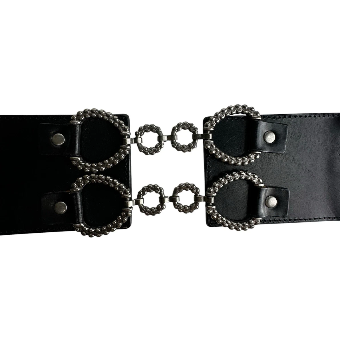 Free People Leather Corset Belt with Double Buckle S/M Free People Black Leather Hastings Corset Belt Harness  main image 3