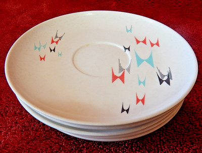 VINTAGE Set of 5 MCM Branchell Melmac Saucers ''Flyte'' Birds, 6'' Diameter Atomic