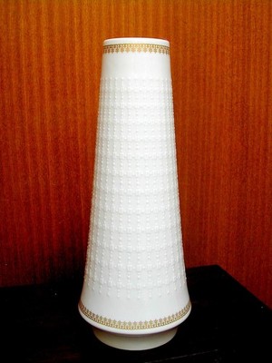 Porzellan Vase 60s-70s MCM Hutschenreuther Relief weiß Gold Dekor porcelain 6048