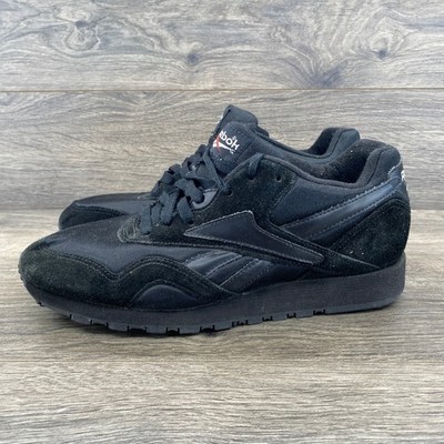 Reebok Classic Nylon Mens Shoes Black Suede Sneakers RA 411 Low Top Retro Runner