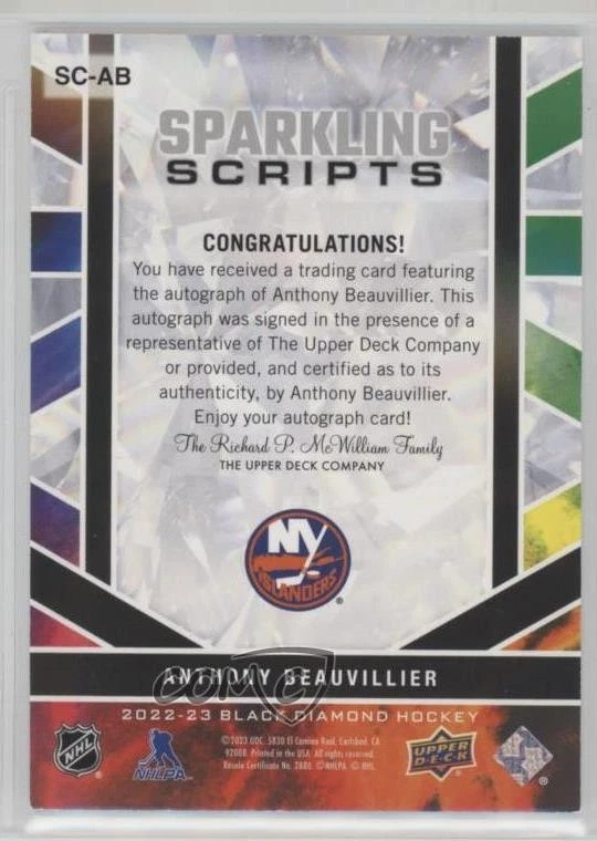 2022-23 Black Diamond Sparkling Scripts Spectrum /25 Anthony Beauvillier Auto - Image 2 of 2