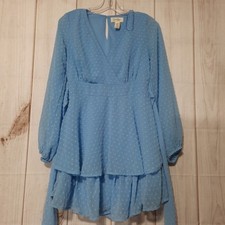 Jessica Simpson Dress Ladies Small Blue Long Sleeve V-Neck Midi Chiffon