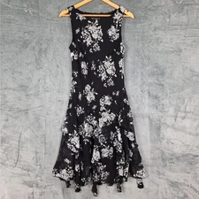 Womens Dress 12 Black Fairy Grunge Whimsygoth Floral Midi Layered Handkerchief