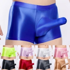 Glossy Oil Shiny Boxer Underwear For Mens Low Rise Sheer Big Pouch Trunks