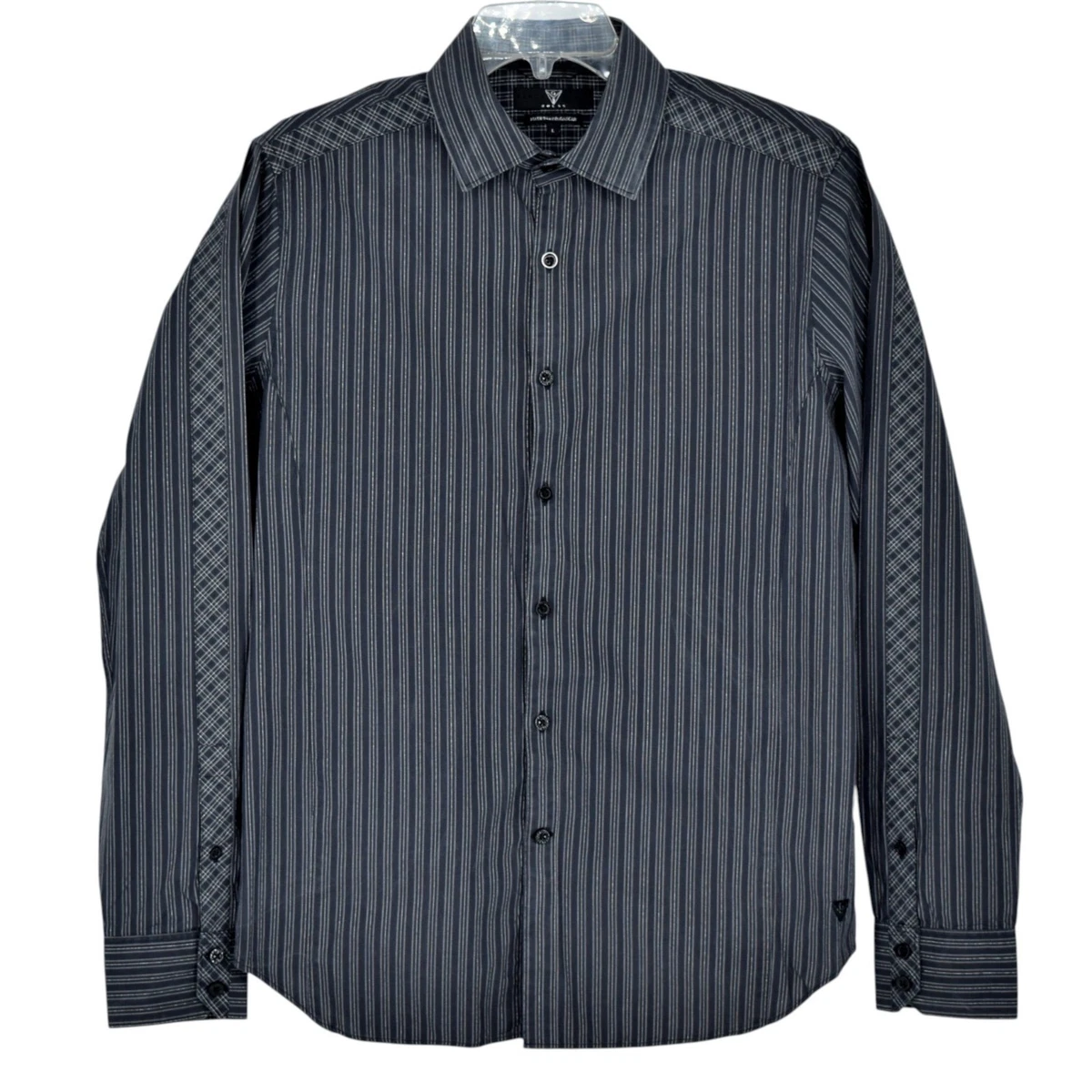 Camisa ajustada Guess Black Label para hombre L M8327500 negra plateada cinta de sombra