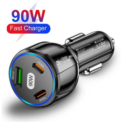 90W LED 3 Ports Kfz Ladegerät für schnelle Aufladung PD USB C Typ C Adapter