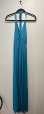 Veronica M Halter Maxi Dress Size Small Stretch Vacation Sexy Turquoise Boho