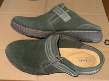 Clarks Collection Green Suede Leather Slip-On Clog Caroline May NEW WOMEN Sz 10