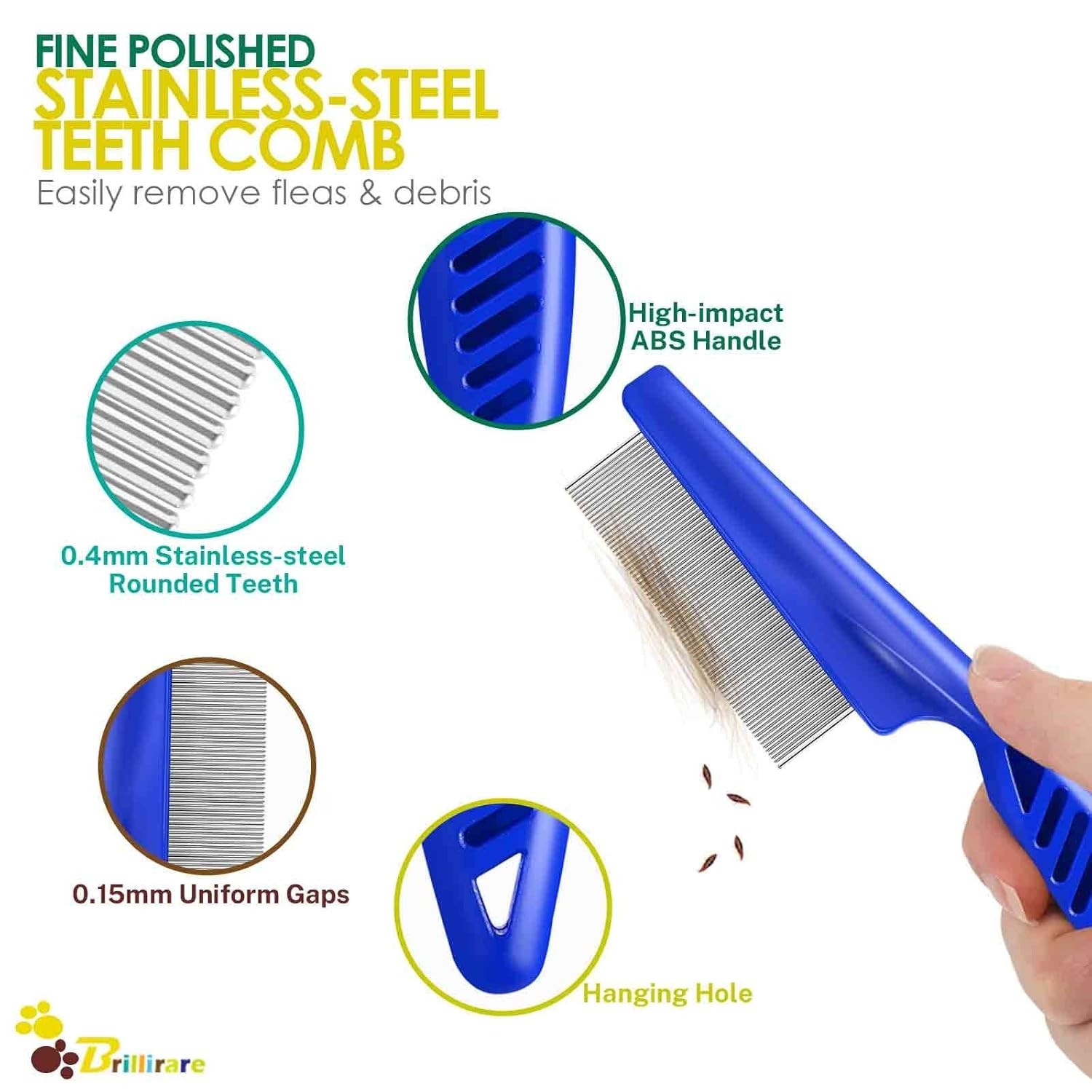 6 Pack Dog Grooming Comb, Pet Flea Lice Stainless Steel Cat Combs with Rounded T