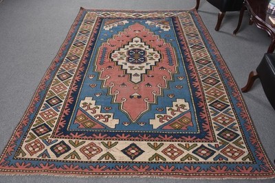 Turkish Vintage Rug, 5,9x8,5 ft Large Rug, Blue Red Floral Wool Rug
