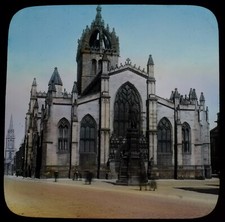 FARBIGE magische Laternenfolie ST GILES CATHEDRAL EDINBURGH UM 1910 FOTO SCHOTTLAND  