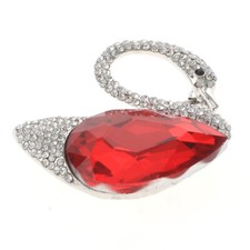 Silver Tone Metal Swan Rhinestone Brooch P1179-RED