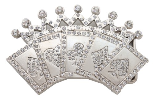 Hombres Mujeres Hebilla de Cinturón de Metal Plateado Las Vegas Moda Juego de Cartas Corona Juego - Imagen 4 de 23