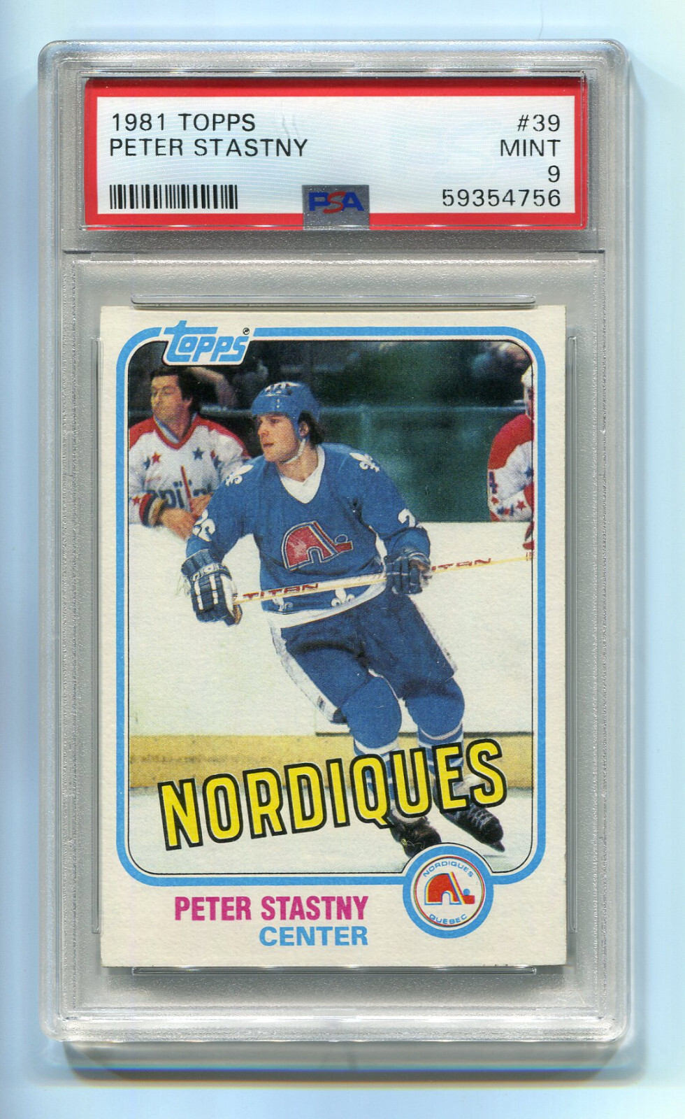 1981 Topps 39 Peter Stastny RC Rookie PSA 9 Mint vintage graded Quebec Nordiques
