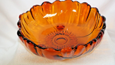 INDIANA Amber Glass Footed Sunflower Fruit-Bowl/Centerpiece (Diameter: 10-3/4 )