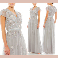 NWT Mac Duggal [ 12 ] 9138 Cap Sleeve Embellished A Line Gown in Platinum #J1631
