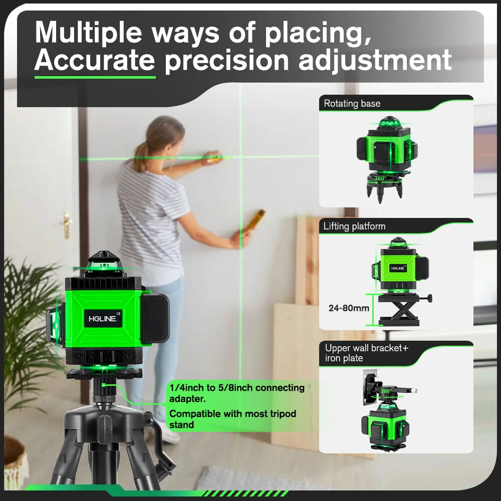 Laser Level 360° Self Leveling 16 Lines 4D Laser Level Measure Tool With Tripod