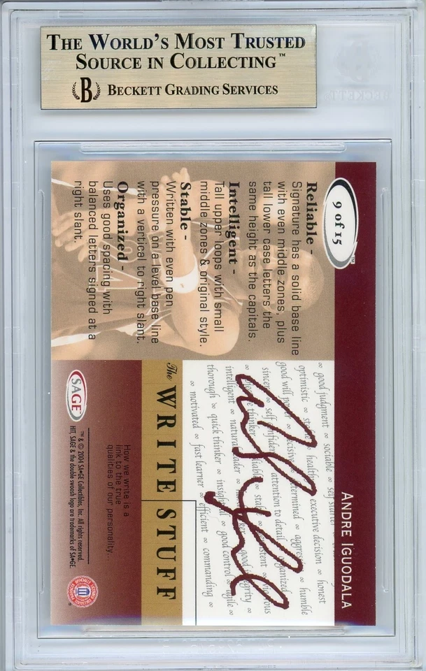 POP 1: Andre Iguodala BGS 9.5: 2004 SAGE HIT The Write Stuff Rookie Insert Gisto - Image 2 of 3