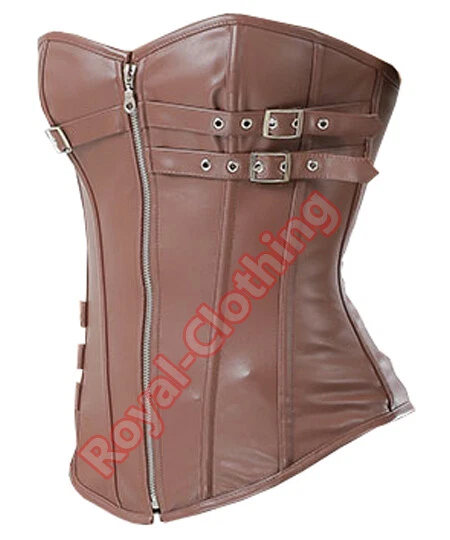 Corsé bustier de cuero genuino deshuesado sobre busto cintura de acero resistente Foto 4 de 4