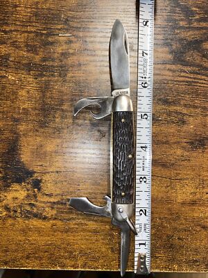 EARLY ULSTER KNIFE CO. 4 BLADE ''SCOUT/CAMP'' KNIFE W/BONE HANDLES- USED
