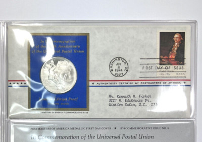 1974 Franklin Mint Sterling Silver Postal Union Medal and First