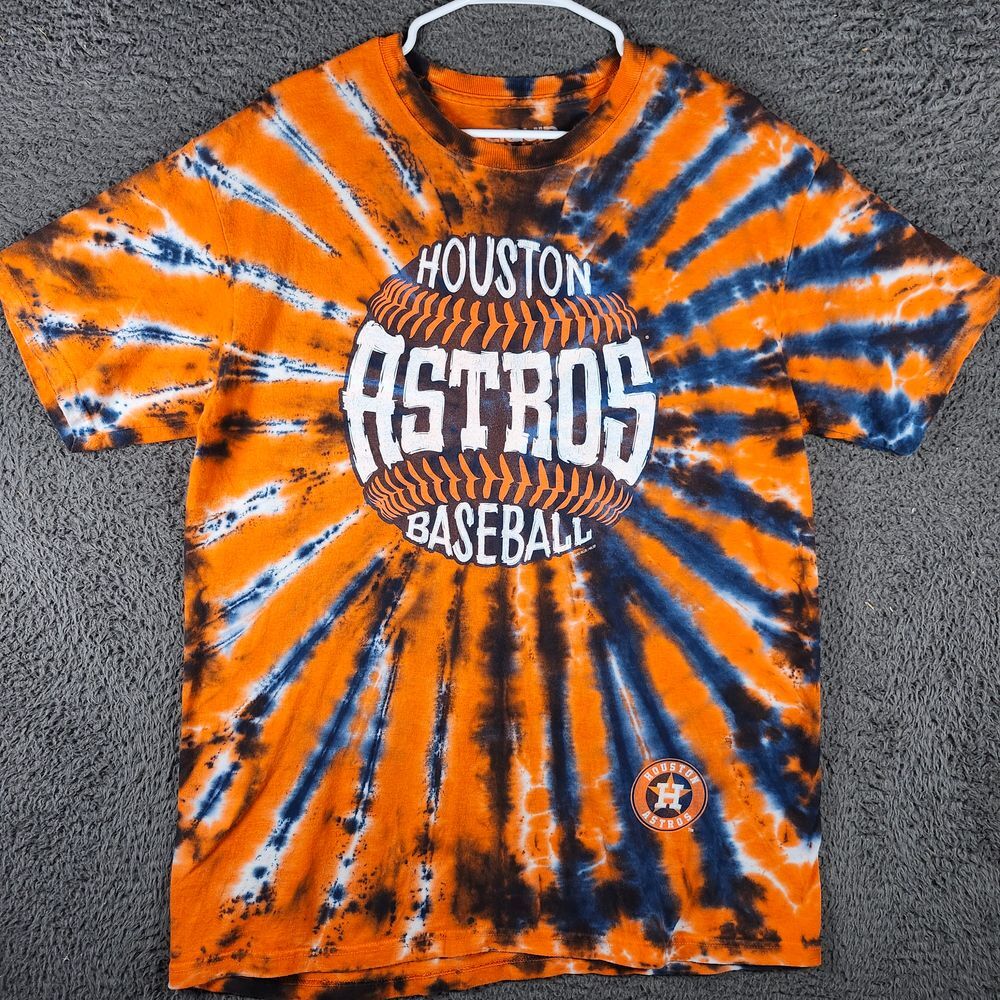Houston Astros Baseball Tie Dye T-Shirt Orange Navy Spiral Pattern